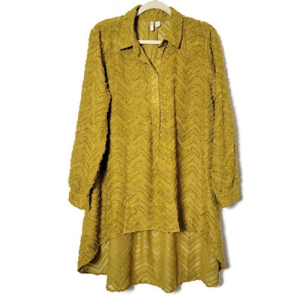 CATO Fuzzy Textured Chevron Boho Long Sleeve High Low Tunic Top Blouse Large